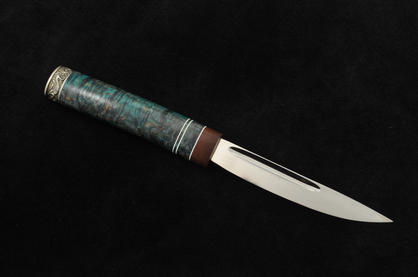 Якутская сталь. Нож "Восточный" (х12мф, стабилизированная карельская береза, береста).